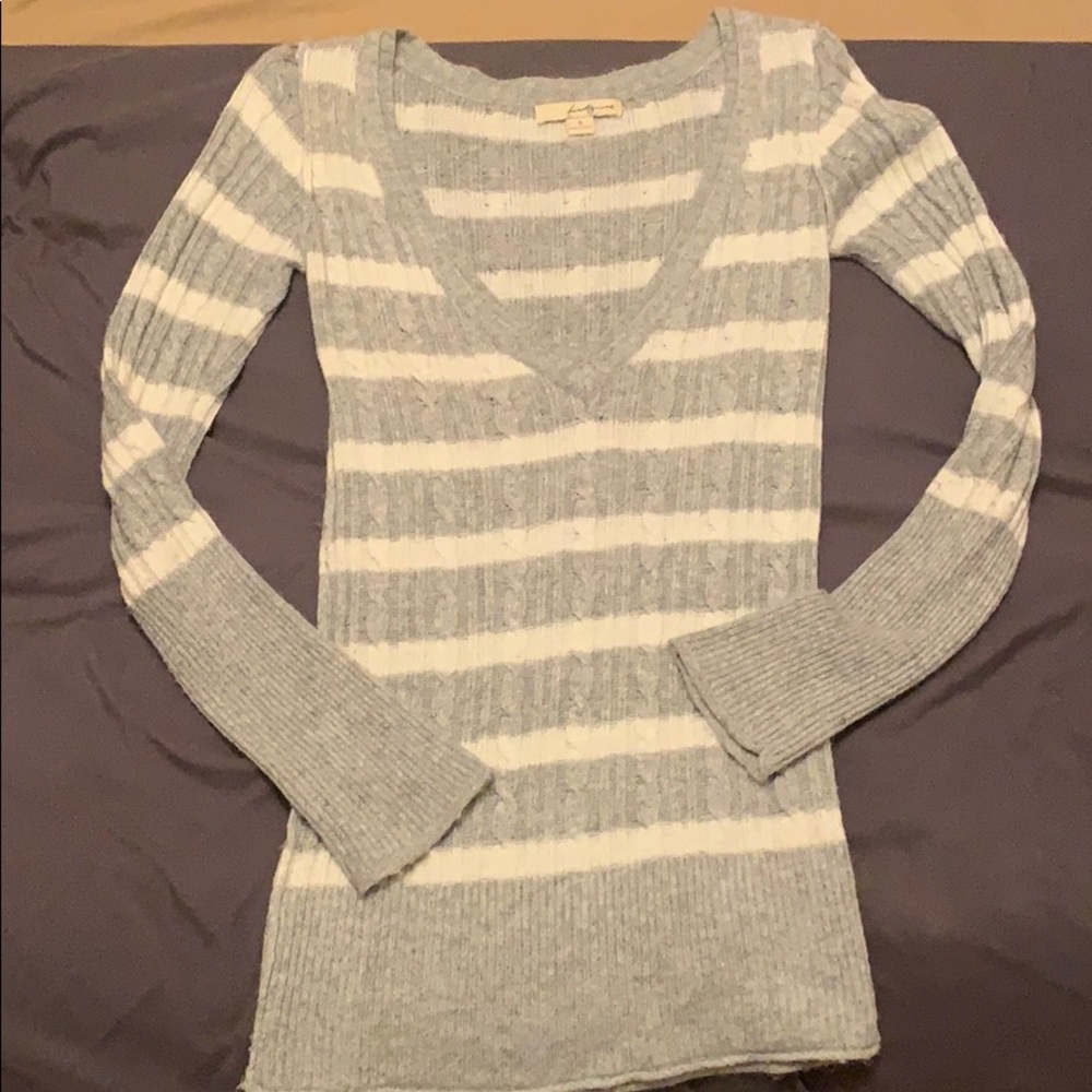 Grey and white striped sweater